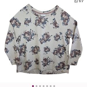 J. Jill Floral Sweatshirt Womens L Heathered Cream Raglan Sleeve 100% Cotton